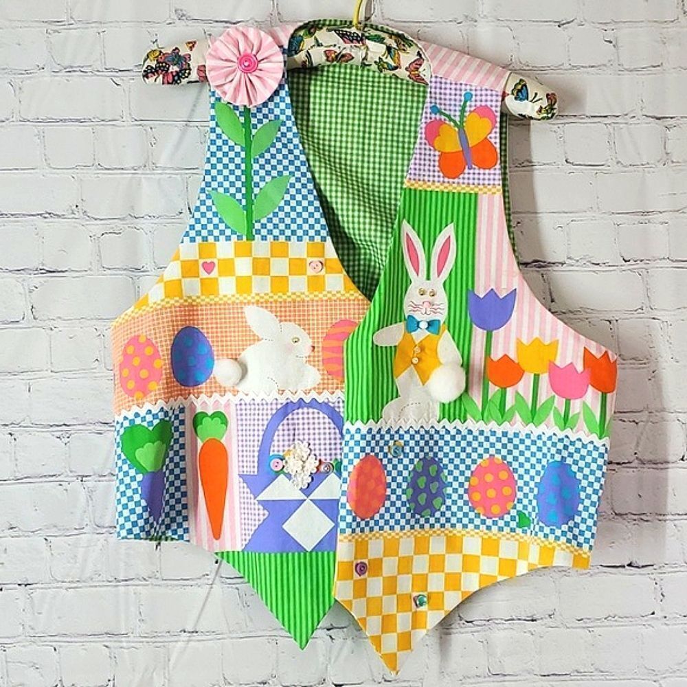 Authentic True Vintage 90s Easter Patchwork Rabbi… - image 1